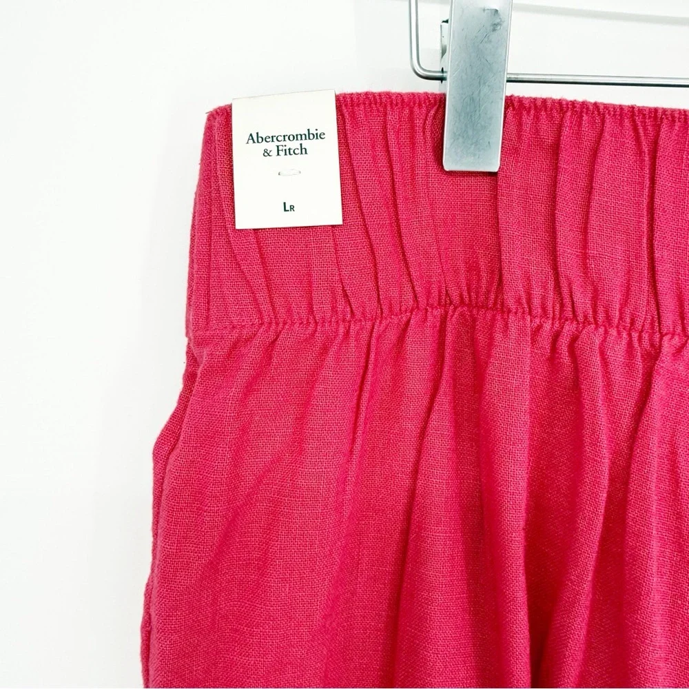 NWT Abercrombie & Fitch Wide Leg‎ Linen Blend Pull On Pants L Pink - Picture 7 of 8